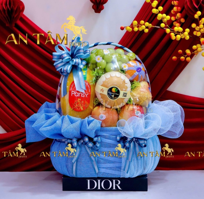 GIỎ TRÁI CÂY TONE XANH DƯƠNG SANG TRỌNG