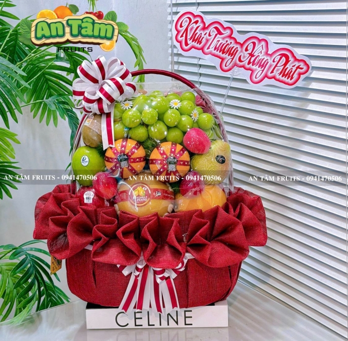 GIỎ TRÁI CÂY CHÚC MỪNG KHAI TRƯƠNG TONE ĐỎ