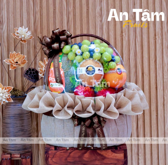 GIỎ TRÁI CÂY TONE NÂU KÍNH LỄ TONE TRẦM