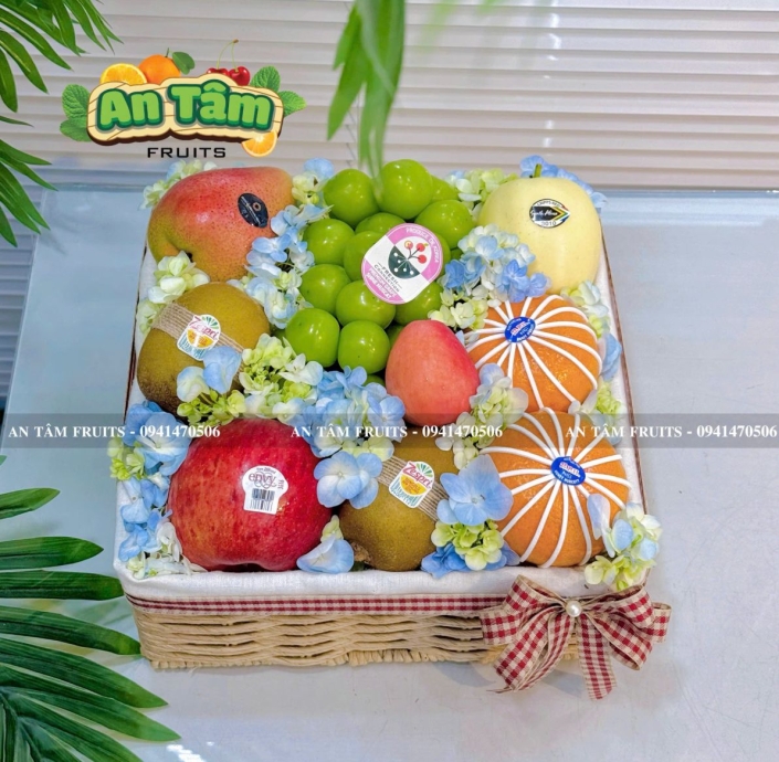 KHAY TRÁI CÂY MIX TRÁI CHẤT LIỆU MÂY SANG TRỌNG