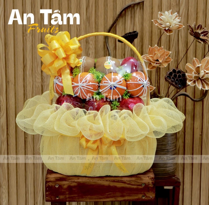 GIỎ TRÁI CÂY CẢM ƠN TONE VÀNG