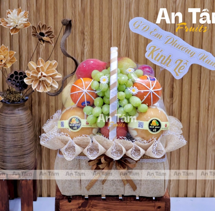 Giỏ trái cây màu dâng hương kính giỗ màu trầm