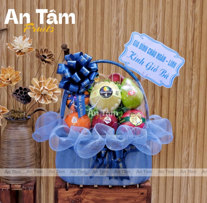 Giỏ trái cây tone xám xanh kính giỗ