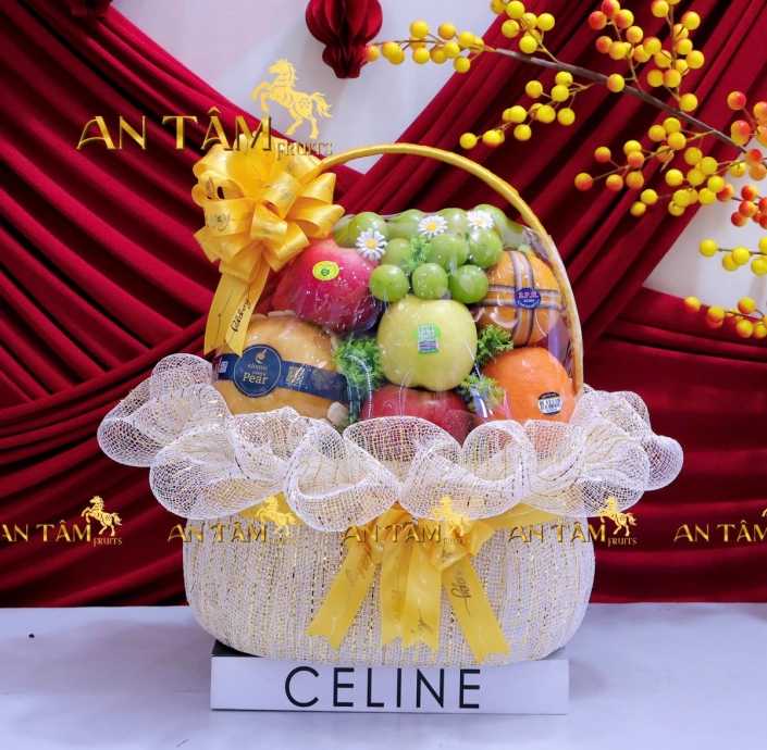 Giỏ trái cây tone màu kem kim tuyến bestseller