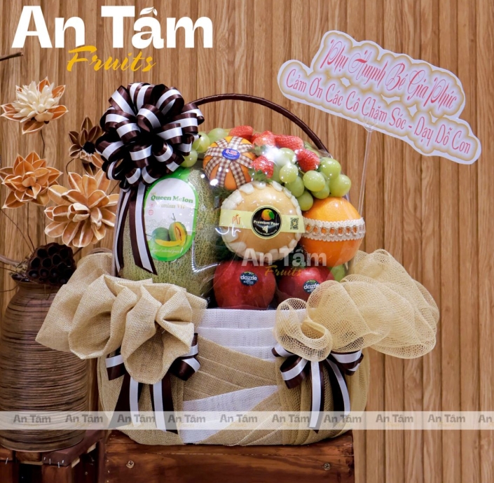 GIỎ TRÁI CÂY FULLTOPPING TONE NÂU TRI ÂN CÔ CUỐI NĂM HỌC