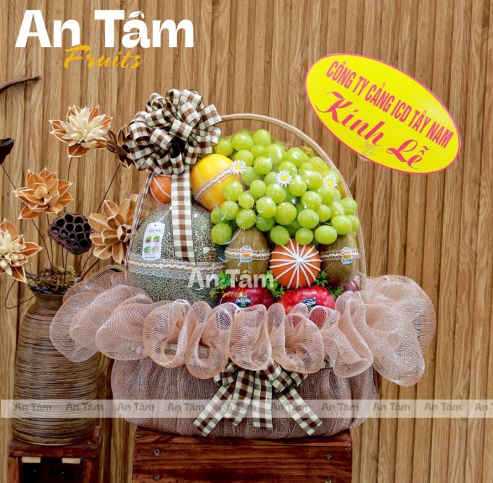 GIỎ TRÁI CÂY TONE NÂU KÍNH LỄ DÂNG HƯƠNG