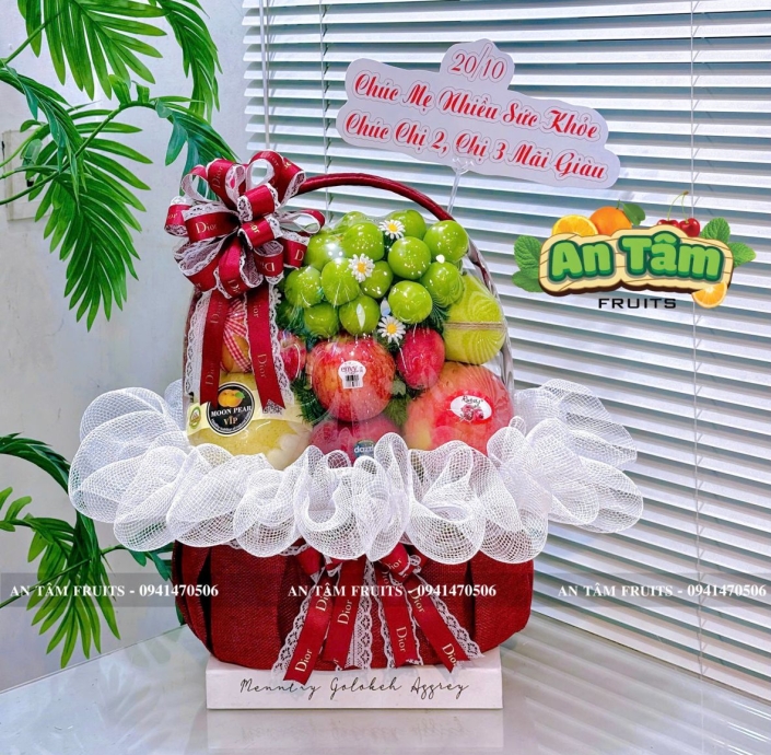 GIỎ TRÁI CÂY MIX TRÁI TONE ĐỎ CẢM ƠN 