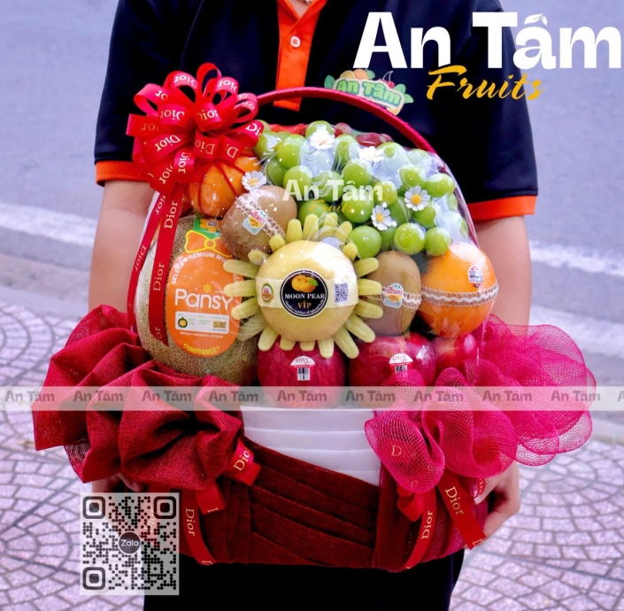 GIỎ TRÁI CÂY TONE ĐỎ PHỐI MIX TRÁI SIÊU NẶNG