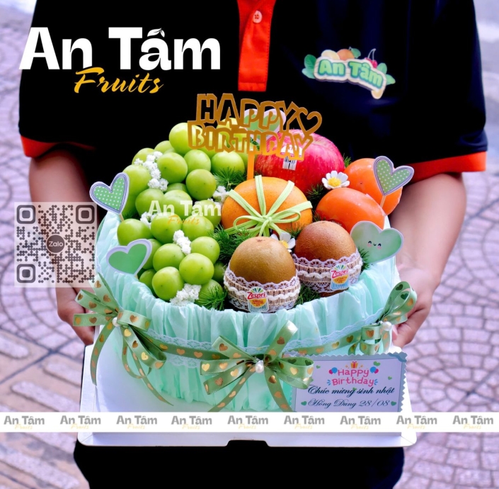 BÁNH TRÁI CÂY TẶNG SINH NHẬT TONE XANH XINH IU
