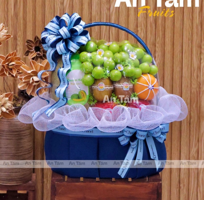 GIỎ TRÁI CÂY FULL TRÁI TONE XANH ĐEN KÍNH LỄ