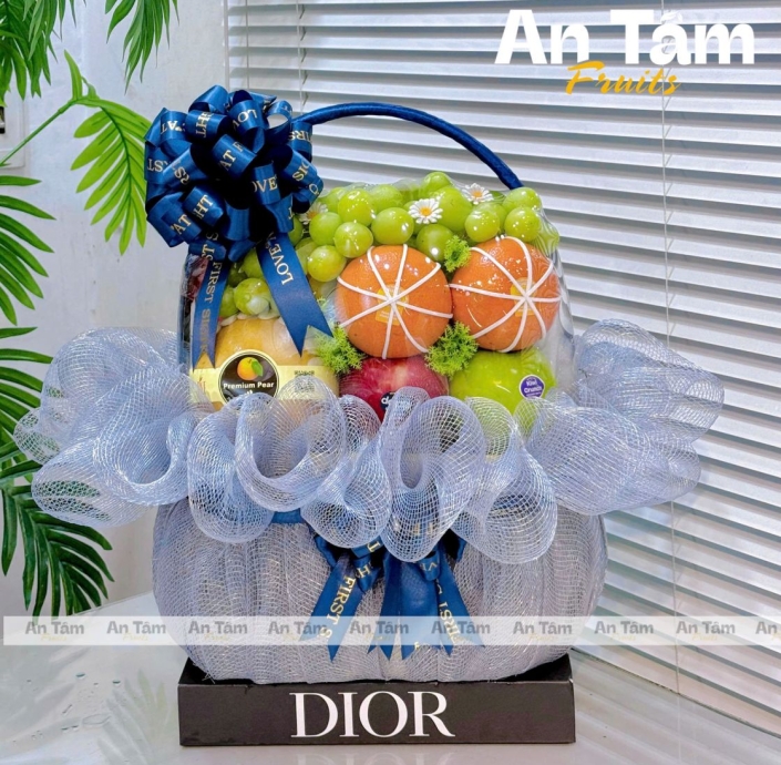 GIỎ TRÁI CÂY TONE XANH XÁM DÂNG HƯƠNG
