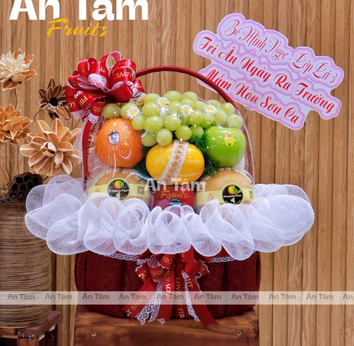 GIỎ TRÁI CÂY TONE ĐỎ CẢM ƠN THẦY CÔ CUỐI NĂM HỌC CHẤT LƯỢNG 
