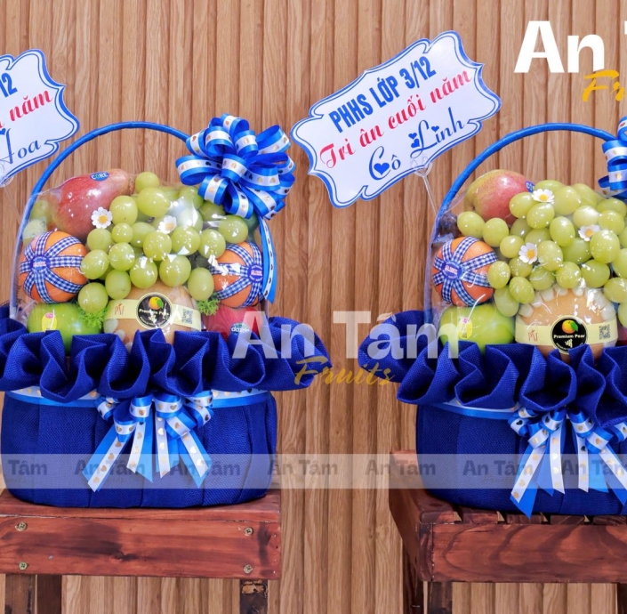 GIỎ TRÁI CÂY TONE XANH TRI ÂN THẦY CÔ CUỐI NĂM HỌC 