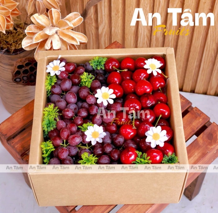 HỘP TRÁI CÂY MIX NHO KẸO MỸ VÀ CHERRY MỸ