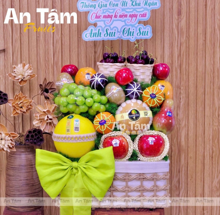 GIỎ TRÁI CÂY KHAY MÂY MIX TRÁI HIỆN ĐẠI 