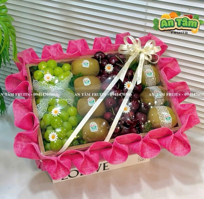 KHAY TRÁI CÂY TONE HỒNG MIX 3 LOẠI TRÁI CHẤT LƯỢNG 