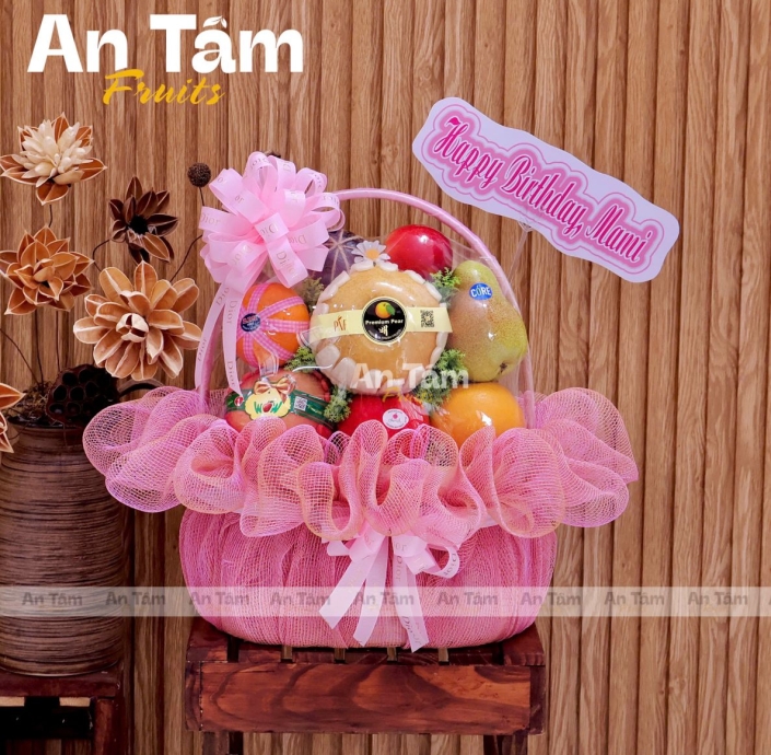 GIỎ TRÁI CÂY TONE HỒNG CHÚC MỪNG SINH NHẬT XINH IU