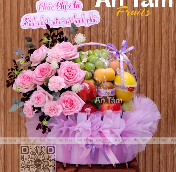 GIỎ TRÁI CÂY TONE HỒNG TÍM NGỌT NGÀO 