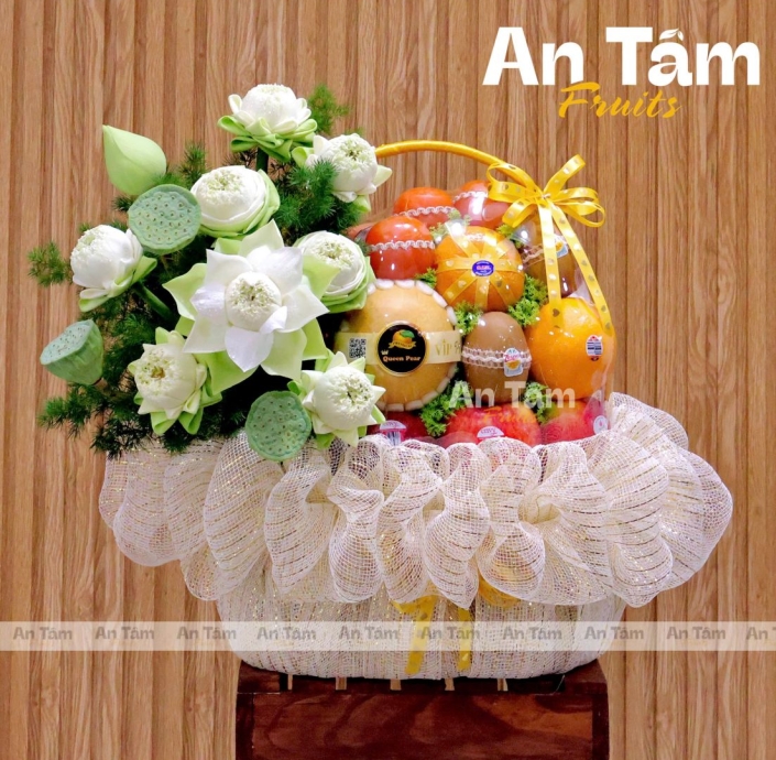 GIỎ TRÁI CÂY PHỐI SEN FULL TRÁI KHÔNG NHO