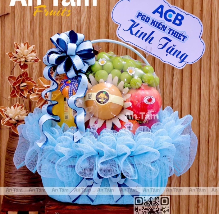 GIỎ TRÁI CÂY TẾT TRUNG THU TONE XANH 