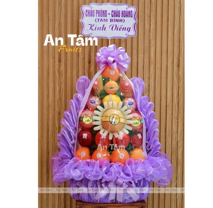 THÁP TRÁI CÂY TONE TÍM KÍNH VIẾNG 