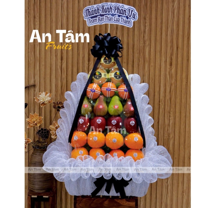 THÁP TRÁI CÂY KÍNH VIẾNG FULL TRÁI CÂY 2 MẶT