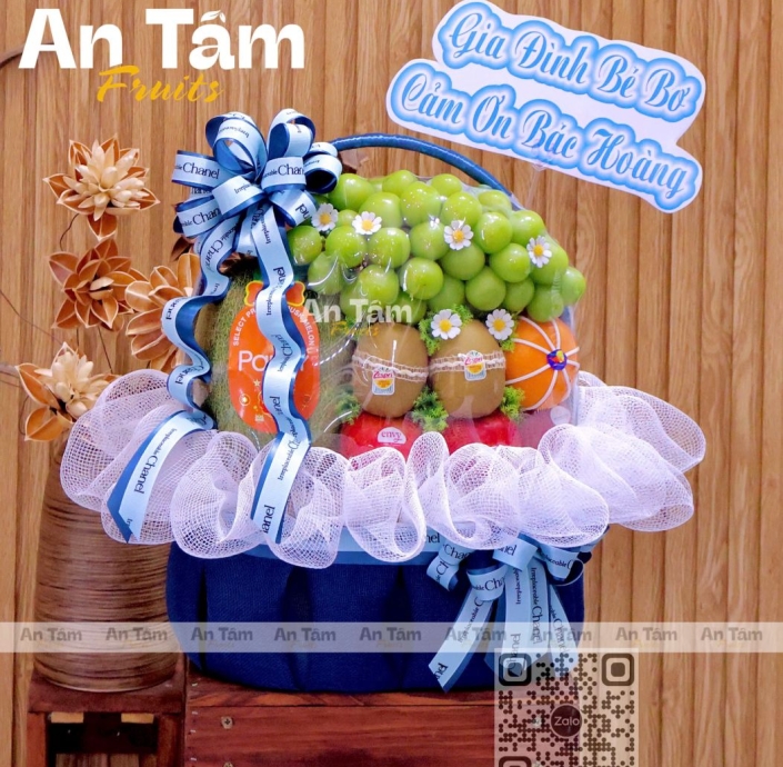 GIỎ TRÁI CÂY CẢM ƠN BÁC SĨ TONE XANH THAN SIÊU SANG