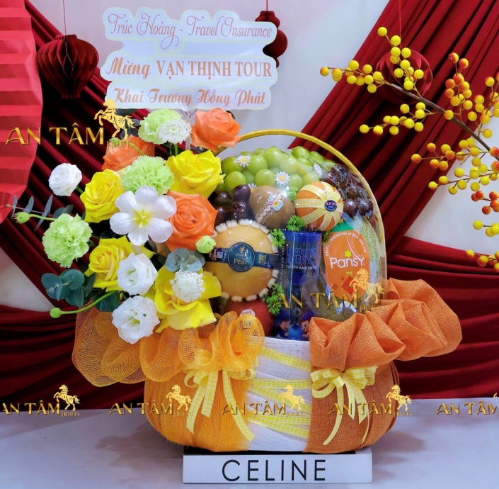 GIỎ TRÁI CÂY TONE CAM CHÚC MỪNG KHAI TRƯƠNG HỒNG PHÁT 