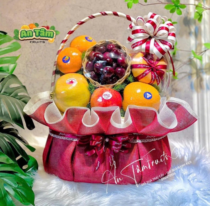 GIỎ TRÁI CÂY MIX ĐỦ LOẠI TRÁI CÓ CHERRY KHÔNG NHO CHÚC MỪNG TÂN GIA