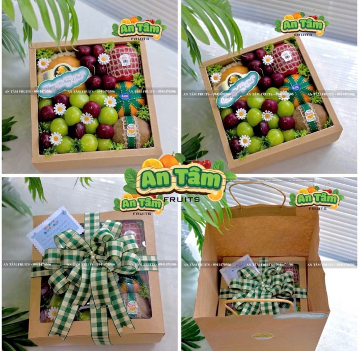 HỘP TRÁI CÂY TONE NÂU MIX TRÁI CÓ CHERRY
