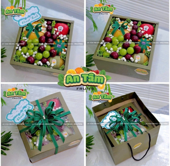 HỘP TRÁI CÂY MIX TRÁI CÓ CHERRY TONE XANH RÊU