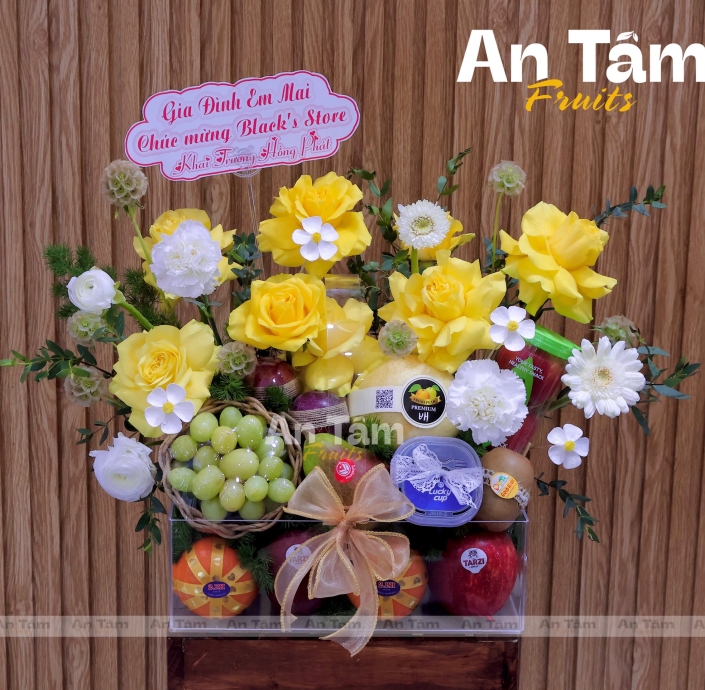 Khay Mica phối hoa trái cây chúc mừng sang trọng