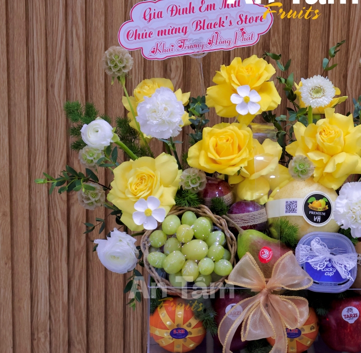 Khay Mica phối hoa trái cây chúc mừng sang trọng