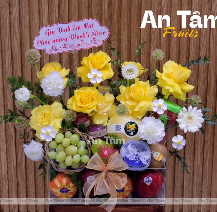 Khay Mica phối hoa trái cây chúc mừng sang trọng