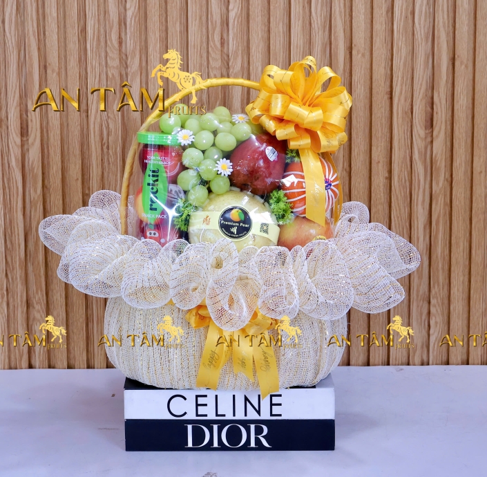Giỏ trái cây tone kem kim tuyến bestseller 