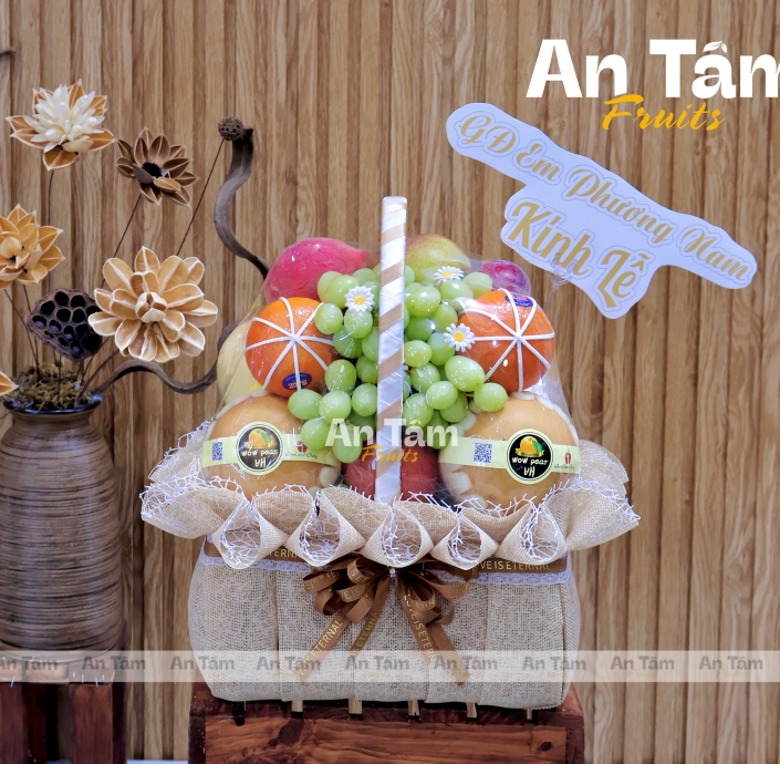 Giỏ trái cây màu dâng hương kính giỗ màu trầm