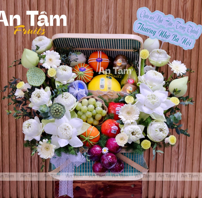Giỏ trái cây hoa sen tưởng nhớ ông bà