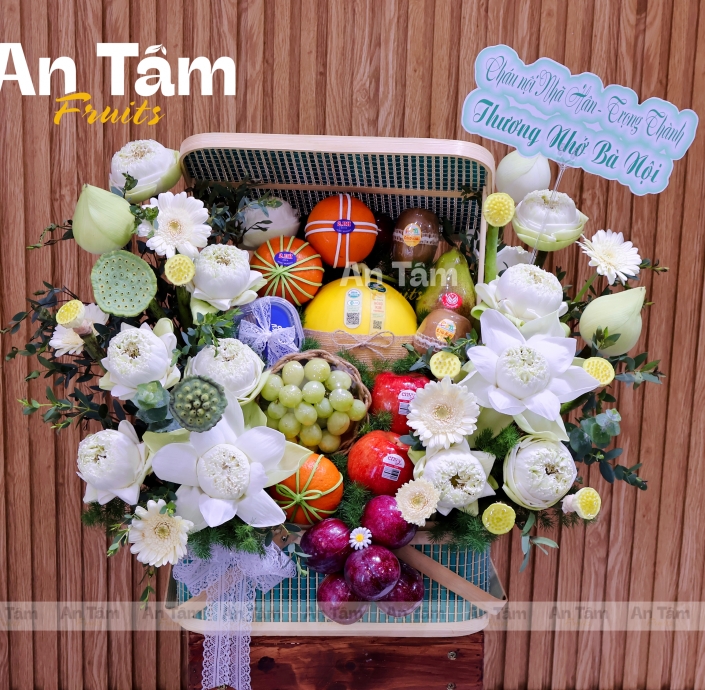 Giỏ trái cây hoa sen tưởng nhớ ông bà