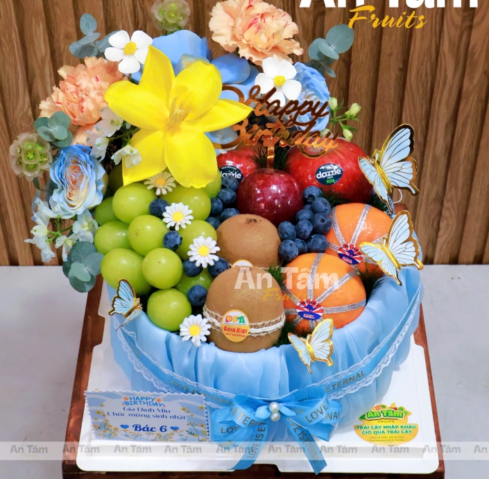 BÁNH KEM TRÁI CÂY KHÔNG BÉO TONE XANH DA TRỜI