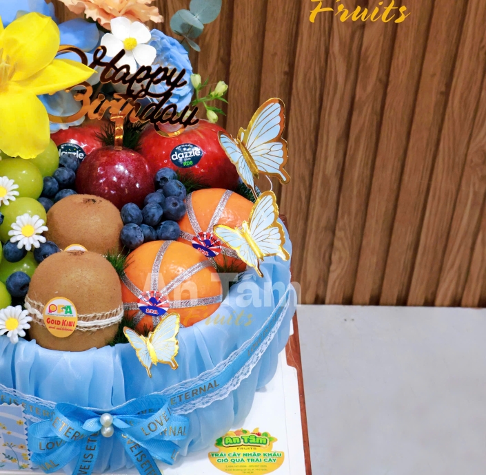 BÁNH KEM TRÁI CÂY KHÔNG BÉO TONE XANH DA TRỜI