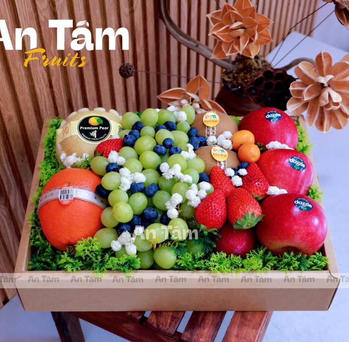 HỘP TRÁI CÂY CHỮ NHẬT MIX ĐA DẠNG TRÁI 