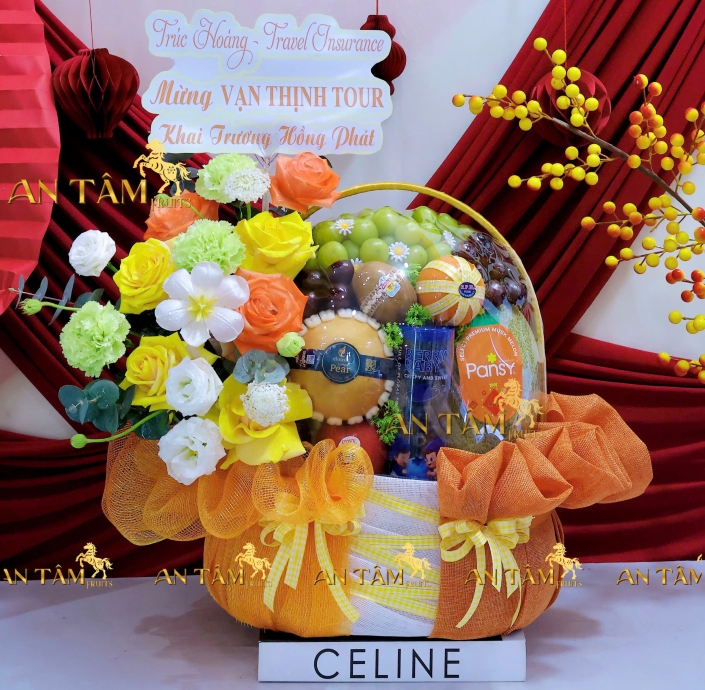 GIỎ TRÁI CÂY TONE CAM CHÚC MỪNG KHAI TRƯƠNG HỒNG PHÁT 