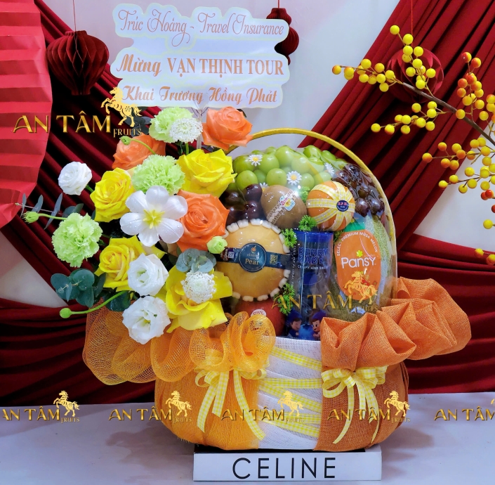 GIỎ TRÁI CÂY TONE CAM CHÚC MỪNG KHAI TRƯƠNG HỒNG PHÁT 