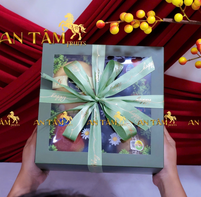 HỘP TRÁI CÂY TONE XANH RÊU MIX TRÁI