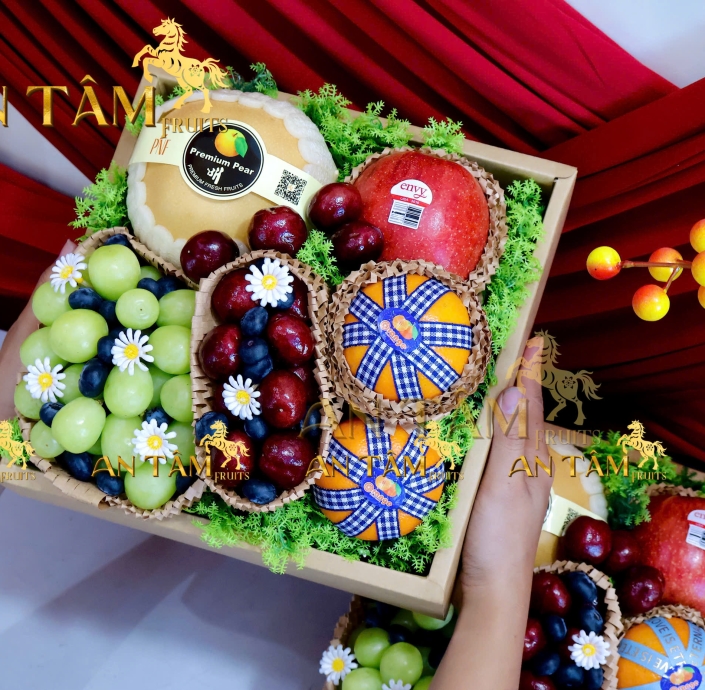 HỘP TRÁI CÂY MIX TRÁI FORM VUÔNG TONE NÂU 