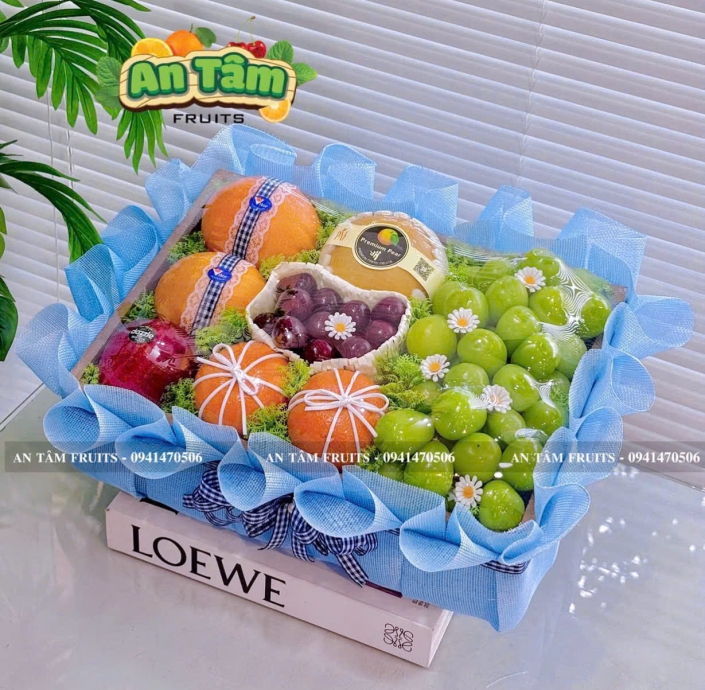 KHAY TRÁI CÂY MIX TONE XANH DA TRỜI 
