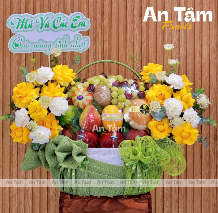 GIỎ TRÁI CÂY TONE XANH LÁ CHÚC MỪNG SINH NHẬT