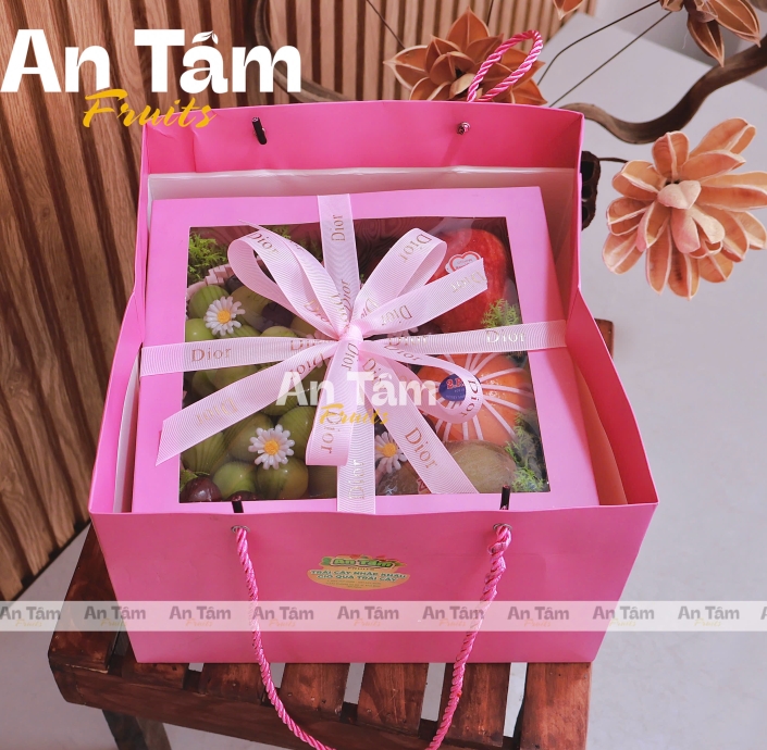 HỘP TRÁI CÂY TONE HỒNG CHẤT LƯỢNG 6 LOẠI TRÁI CÂY