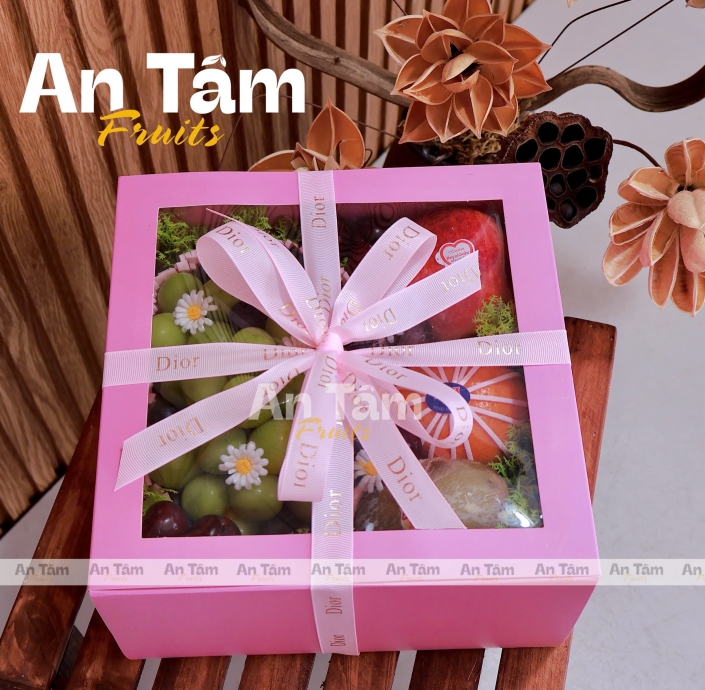 HỘP TRÁI CÂY TONE HỒNG CHẤT LƯỢNG 6 LOẠI TRÁI CÂY