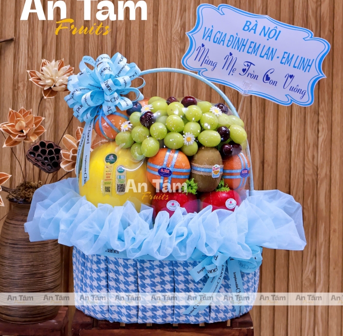 GIỎ TRÁI CÂY MIX MẪU LƯỚI HIỆN ĐẠI CHÚC MỪNG ĐÓN THÊM THÀNH VIÊN MỚI